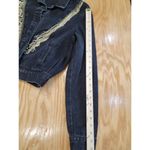 Western New Orleans Saints Jean Jacket Coat Denim Fringe Boho Embellish A12 Black Size M Photo 8