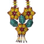 Beaded Flower Necklace Yellow Red Green Statement Handmade Jewelry Photo 3