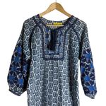 Roberta Roller Rabbit Blue Block Print Embroidered Long Sleeve Tassel Mini Dress Photo 1