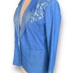 Vintage Jordana Petite Blazer Denim Silver Dots Abstract Art Oversized Western Blue Size undefined Photo 5