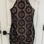 Just Fab Black Lace Naked Look Tan Lined Bodycon Halter Dress Women’s Size XL Photo 0