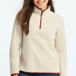 L.L. Bean Signature Cream Sherpa Fleece Pullover Women's Small Quarter Zip Red Photo 0