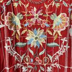 Johnny Was Red Embroidered Grid 3/4 Sleeve Tunic Blouse Top Size XS Photo 2