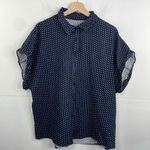 Dot Print Casual Top Batwing Sleeve Front Button Closure Cotton Blend size 2X Blue Photo 0