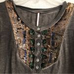 Free People  sequined mottled long sleeve henley T-shirt S Photo 3