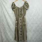 Naif Stripped‎ Milkmaid Boho Earth Tone Midi Button Down Dress Size S Green Photo 6