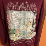 Vintage Teddy Bear Graphic Collared Sweatshirt Burgundy Cottagecore Top Photo 4
