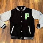 Jackets for Women Letter Patched Colorblock Striped Trim Drop Shoulder Varsity Black Size XL Photo 0