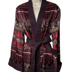 Alice + Olivia red silk cotton trim kimono robe with tie waist sz S/M Photo 0