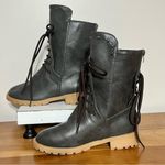Source Unknown Women’s Studded Side Lace Up Chunky Ankle‎ Boots Size 7 Black Cross Tie Mid-Calf Photo 1