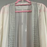 Esley Easley Kimono Fringe Trim Open Front Cover Up Bohemian Sheer Cream One Size Photo 1