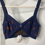 ZARA Knit Floral Bralette Crop Top Navy Blue Medium NWT Photo 0