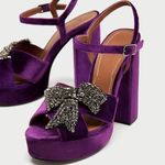 ZARA NWT Velvet Platform Sandals with Bow Detail - Women 36 (6) - Purple Photo 0