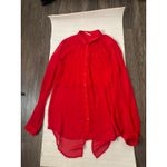 Free People Sheer Button Down Red Blouse M Cherry Girl Boho Coquette Holiday Photo 6