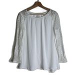 Cache Top Womens Medium Lace Mesh Sheer Long Sleeve Romantic Blouse Elegant Photo 0