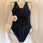 Sporti Piped Splice Wide Strap One Piece Swimsuit Black Green 38 NWT Photo 4