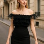 ZARA NWT   Off The Shoulder Tulle Polka Dot  Mesh Dress Black Photo 0