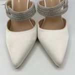 Lulus  Celine satin white pointed toe mules rhinestone strap women’s Size 7.5 Photo 10