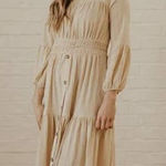 Tuckernuck  Moon River Tan Long Sleeve Midi Dress Sz. L Photo 0