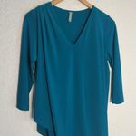Last Tango Jewel Tone Teal Shirred Stretchy Asymmetrical Dress Cocktail Party Blue Photo 2