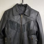 Vintage California Creations Heavy Leather Biker Jacket Womens 16 Black Fringe Photo 2