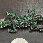 Antique Style Green Alligator Gator Crocodile Rhinestones Bling Brooch Photo 3