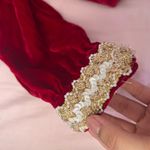 Vintage 60s Red Velvet Medieval Revival Mini Dress with Embroidered Accents Photo 3