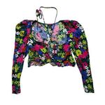 Afrm Valeria Floral Cropped Keyhole Top Size Medium Pink Photo 0