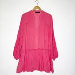 Pomander Place Ophelia Gauzy Beaded Long Sleeve Coverup Mini Dress Pink Large Photo 2