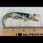 Gold Tone Blue And Green Crystal Alligator Brooch Photo 5