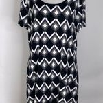 Suzie Black & White Diamond Print Stretchy Short Sleeve Shift Dress XL Photo 5
