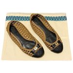 Tory Burch 6 Carlyle Woven Leather Ballerinas Ballet Flats Black Tan Logo Bow Photo 1