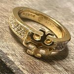 Tory Burch New Authentic Gold Kira Pave Crystal Logo Ring Size 7 with Tag Photo 5