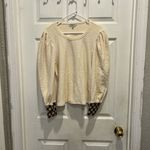 Polagram  Long Sleeve Puff Sleeves Sweater Cream Contrast‎ Cuffs Womens Medium Photo 1