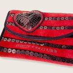 Juicy Couture  Velour Y2K Oxblood Heart Purple Sequin Stripe Snap Zipper Wallet Photo 0