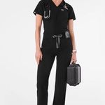FIGS High Waisted Davia Straight Leg Scrub Pants in Black, Size X-Large Photo 0