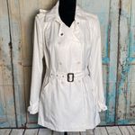 Black Rivet White Nylon Double Breasted Belted Trench Coat L Photo 1