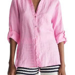 ZARA  linen button down shirt long sleeve bubblegum pink top gold buttons collar Photo 0