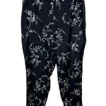 Robbie Bee Vintage Black Linen Elastic Pants White Floral Embroidery Size 8 Photo 0