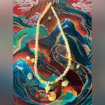 Elegant Handmade Pearl and Yellow and Greene Gemstone Necklace Photo 6