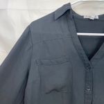 EXPRESS women's black Portofino collared button sheer lightweight v-neck shirt M Photo 2