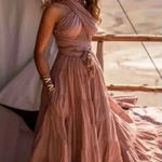 NEW Erika Pena Selma Sleeveless V neck Convertible Maxi Dress Size M/L Tan Photo 1