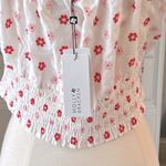 Molly Bracken  White Peasant Top Pink Floral Cotton Crop Womens Medium Smocked Photo 7