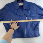 Vtg 90s L Large Leather Moto Jacket Blue Cropped Rockabilly Edgy Grunge Baddie Photo 9