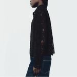 ZARA NWT black button front lace collared long sleeve shirt blouse Photo 2