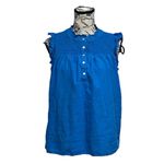 Loft  Blue Linen Peasant Blouse Coastal Beach Boho Hippie Preppy Nautical S Photo 1