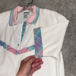Vintage Koret Francisca White Textured Short Sleeve polo With Plaid Accents sz M Pink Size M Photo 2