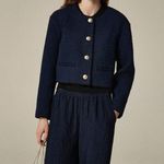 J.Crew  Tweed Bomber Lady Jacket Navy Wool Blend Preppy Cropped Relaxed US 12 NWT Photo 1