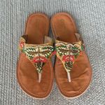 Vintage Coconuts Beaded Leather Flip Flops Sandals Size 9 Tan Photo 0