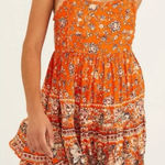 Urban Outfitters  Hanna Orange Floral Babydoll Scalloped Mini Dress Size‎ Small Photo 0